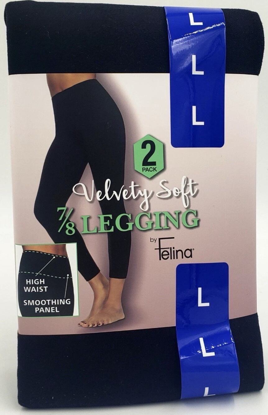 FELINA VELVETY SOFT 7/8 LEGGING (2-PACK) HIGH WAIST SMOOTHING PANEL NEW LARGE